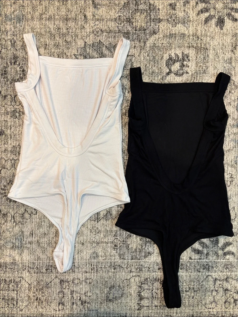 Clyque Ribbed Square-Neck Open Back Bodysuits - Picture 3 of 6